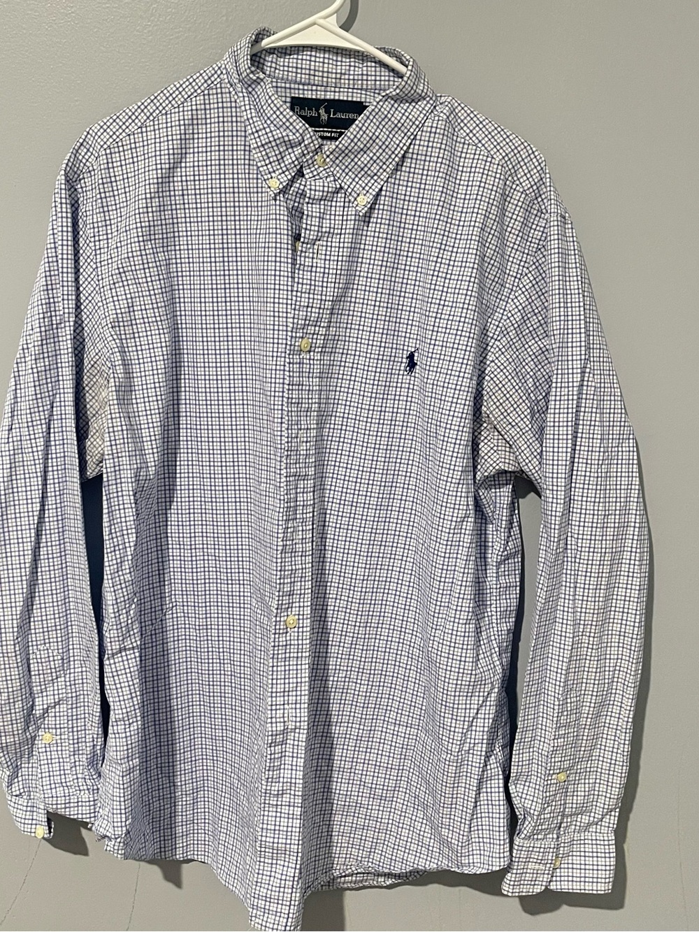 Ralph Lauren CustomWhite and Blue Micro-Check Button-Down Shirt | Mens | Size XL